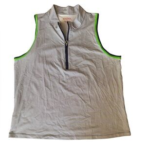 Kinona Women’s Striped Sleeveless Golf Tee with Green and Navy Trim